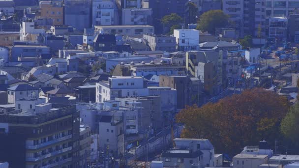 Uma paisagem urbana de alto ângulo na cidade urbana de Tóquio — Vídeo de Stock