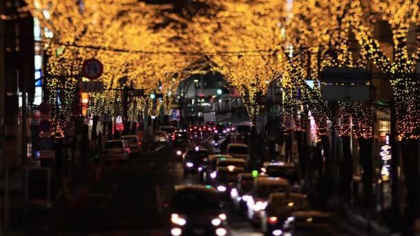 Noční miniaturní osvětlovací ulice v centru města v Shibuya Tokyo tiltshift — Stock video