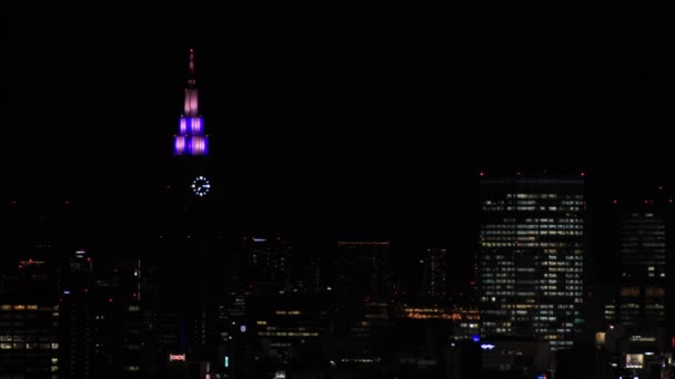 En natt stadsbild på urban stad i Tokyo hög vinkel — Stockvideo