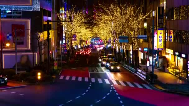 En natt timelapse av den upplysta gatan i centrum av Shibuya Tokyo tilt — Stockvideo