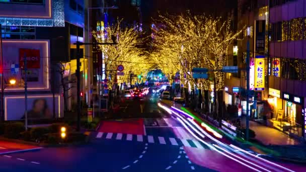 Uma cronologia noturna da rua iluminada no centro da cidade de Shibuya Tóquio — Vídeo de Stock