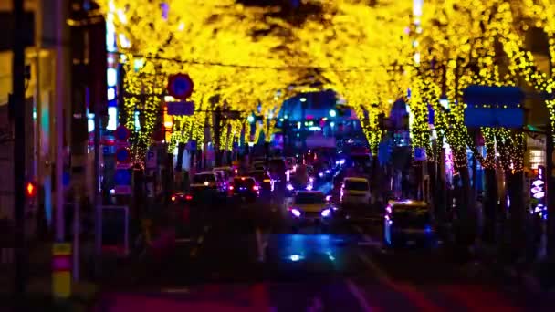 Noční čas miniaturní osvětlené ulice v Shibuya tiltshift — Stock video