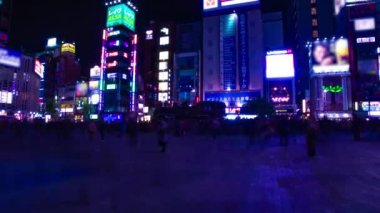 Shinbashi Tokyo 'nun neon şehir merkezindeki caddenin gece görüntüsü.