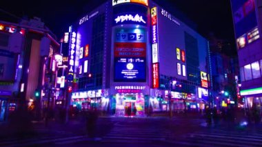 Shinbashi Tokyo 'nun neon şehir merkezindeki caddenin gece çekimleri.