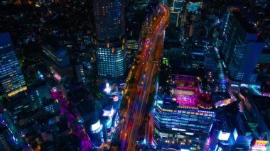 Shibuya Tokyo 'nun neon kasabasının gece görüntüsü.