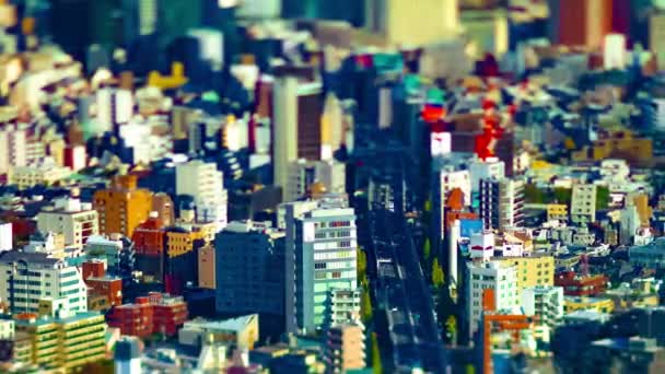 Timelapse miniaturowy miejski krajobraz w miejskim mieście w Tokio wysoki kąt tiltshift panning — Wideo stockowe
