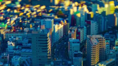 Tokyo kentindeki minyatür şehir manzarasının zaman çizelgesi yüksek açılı eğim kayması