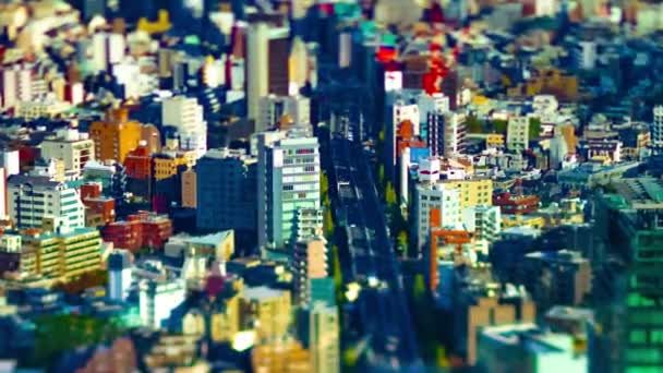 도쿄에 있는 도시의 높은 각도의 틸 트 시프트 줌 (tiltshift zoom) 에 있는 초소형 도시 경관 — 비디오
