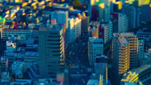 En timelapse av miniatyr stadsbild på den urbana staden i Tokyo hög vinkel tiltshift zoom — Stockvideo