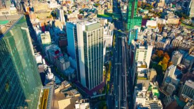 Tokyo kentindeki şehir manzarasının zaman çizelgesi. Yüksek açı geniş açı.