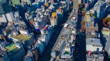 Tokyo kentindeki şehir manzarasının zaman çizelgesi. Yüksek açılı geniş açılı zoom.