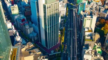 Tokyo kentindeki şehir manzarasının zaman çizelgesi. Yüksek açılı geniş açılı zoom.