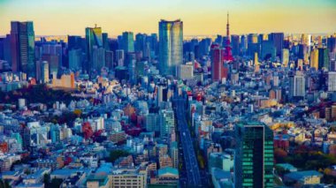 Tokyo kentindeki panoramik şehir manzarasının Tokyo yüksek açılı eğimi