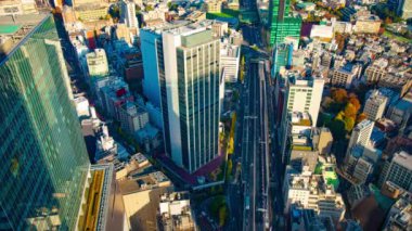 Tokyo 'daki şehir manzarasının zaman çizelgesi. Yüksek açı geniş açı.