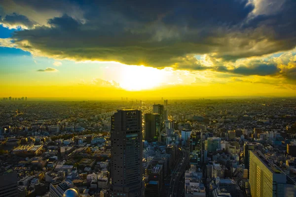 Een schemering panoramisch stedelijk stadsgezicht in Tokio hoge hoek brede schot — Stockfoto