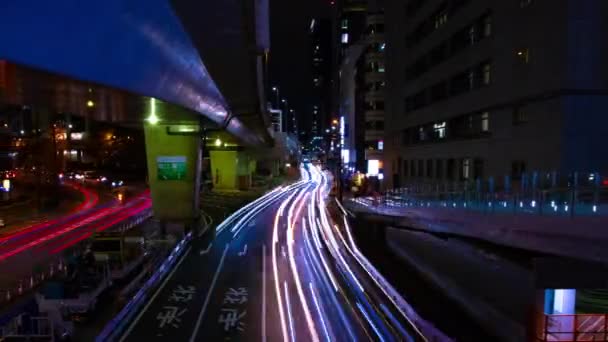 渋谷のダウンタウンのネオン街の夜のタイムラプス｜東京ワイドショットパンニング — ストック動画