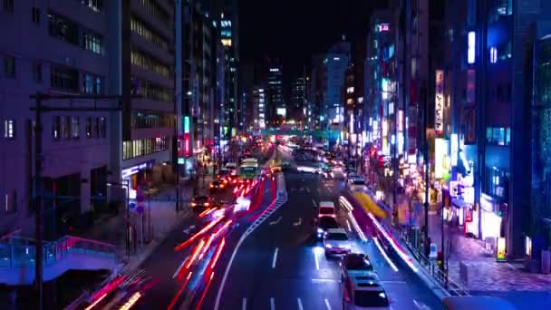 Μια νύχτα timelapse του δρόμου νέον στο κέντρο της πόλης στο Shibuya Τόκιο ευρύ πλάνο κλίση — Αρχείο Βίντεο