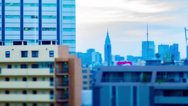 Soumrak miniaturní timelapse v městském městě v Tokiu vysoký úhel náklonu — Stock video