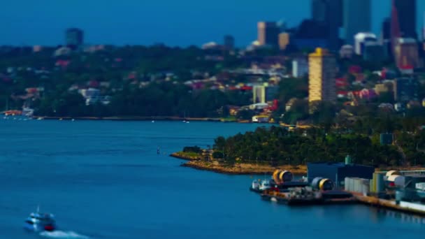 Een tijdspanne van miniatuur baai gebied bij Darling haven in Sydney hoge hoek tiltshift panning — Stockvideo