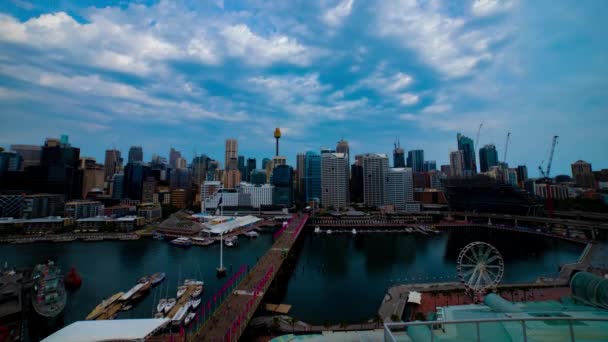 Un timelapse de bayarea panorámica en Darling puerto en Sydney gran angular de tiro — Vídeos de Stock