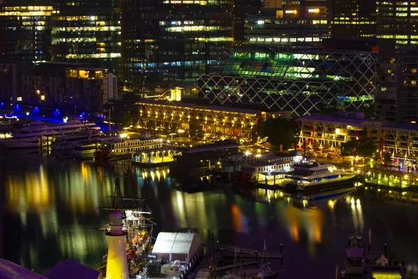 En nattvik område vid Darling hamn i Sydney hög vinkel — Stockfoto