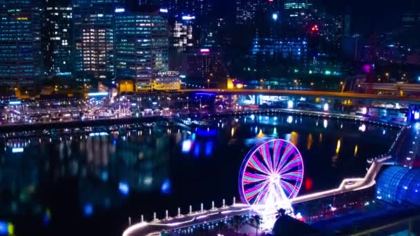 シドニーのダーリング港のベイエリアの夜のタイムラプス — ストック動画