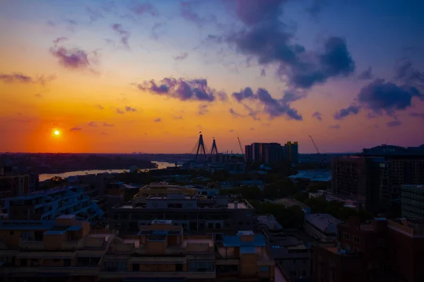 A sunset panoramic bayarea near the riverside in Sydney high angle — Stock Photo, Image