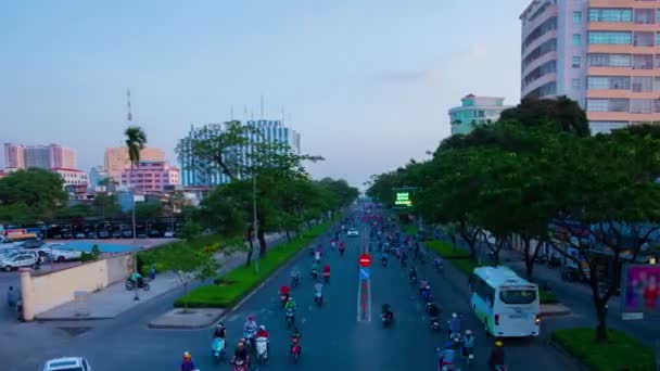 Uma cronologia do engarrafamento no centro da cidade em Ho Chi Minh Vietnã tiro largo panning — Vídeo de Stock