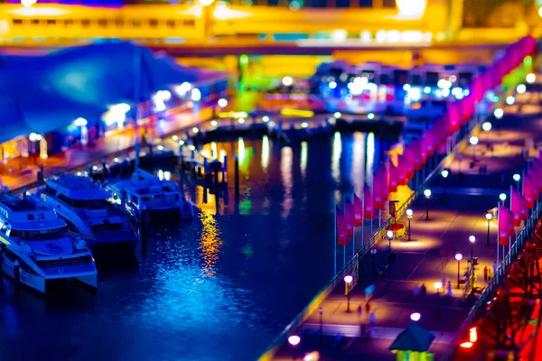 En natt miniatyr Bay område vid Darling hamn i Sydney hög vinkel tiltshift — Stockfoto
