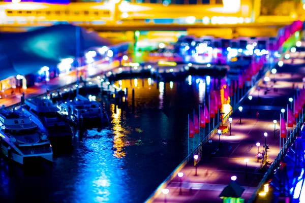 En natt miniatyr Bay område vid Darling hamn i Sydney hög vinkel tiltshift — Stockfoto