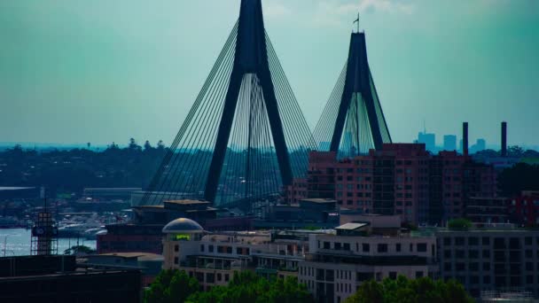 A timelapse of traffic jam at Anzac bridge in Sydney high angle medium shot — Stock Video