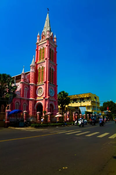 Traffic jam at Tan Dinh church in Ho Chi Minh Vietnam wide shot — Stock Photo, Image