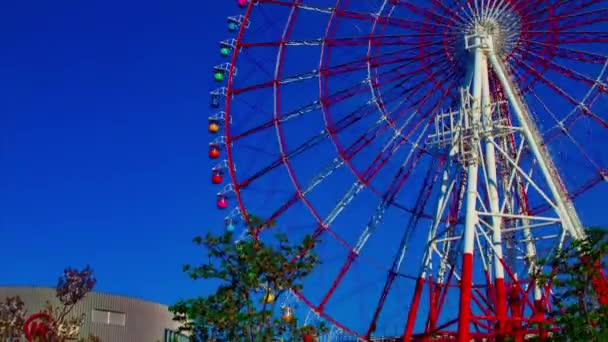 Een timelapse van ferris wiel in het pretpark in Odaiba Tokio overdag lang schot kantelen — Stockvideo