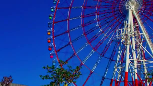 Een timelapse van ferris wiel in het pretpark in Odaiba Tokio overdag lange shot zoom — Stockvideo