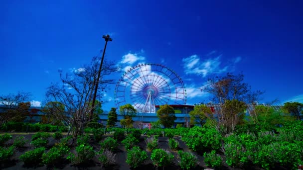 Ένα timelapse του τροχού λούνα παρκ στο πάρκο ψυχαγωγίας στην Οντάιμπα Τόκιο μέρα μεσημέρι πλάνο — Αρχείο Βίντεο
