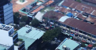 Ho Chi Minh 'de gündüz vardiyasında minyatür şehir manzarası yüksek açılı.