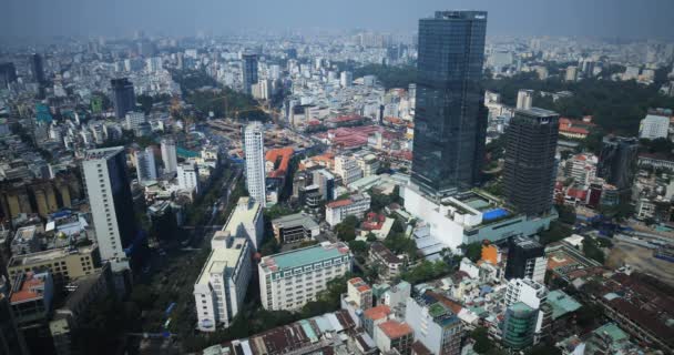 A nagy látószögű panoráma városkép a belvárosban Ho Si Minh-város nappali felvétel — Stock videók