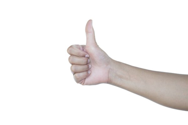 A young man' hand is displaying a thumbs up