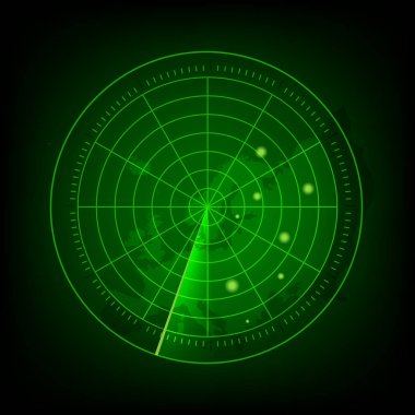 Eylem alanında hedefleri olan soyut yeşil radar. Askeri arama sistemi. vektör 
