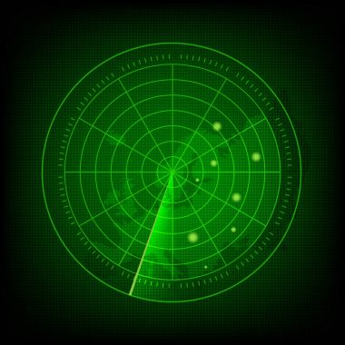 Abstract green radar with targets in action. Military search system. vector clipart