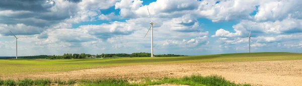 Panoramic landscape with windmills. — Stock Photo, Image