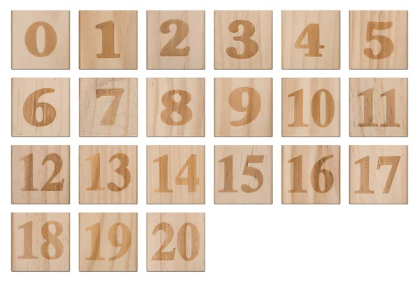 Ahşap bloklar içinde oyulmuş numaraları — Stok fotoğraf