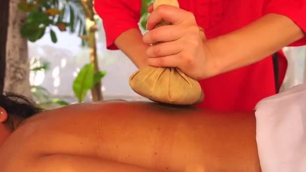 Hintli kadın Hindistan 'daki tropik bir tatil köyünde ayurvedik masajı yapıyor. — Stok video