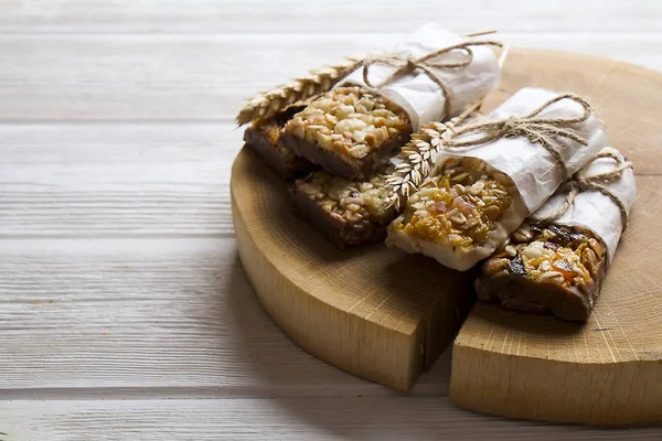 Granola Barras Energía Superalimentos Con Almendras Anacardos Frutas Secas Pasas —  Fotos de Stock