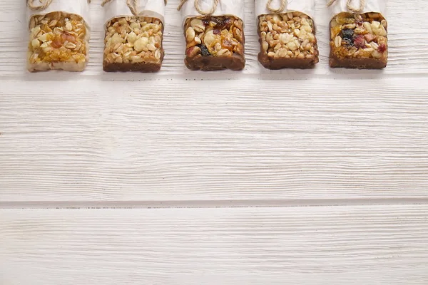 Granola Superfood Energy Bars Almond Cashew Nuts Dry Fruits Raisins — Stock Photo, Image