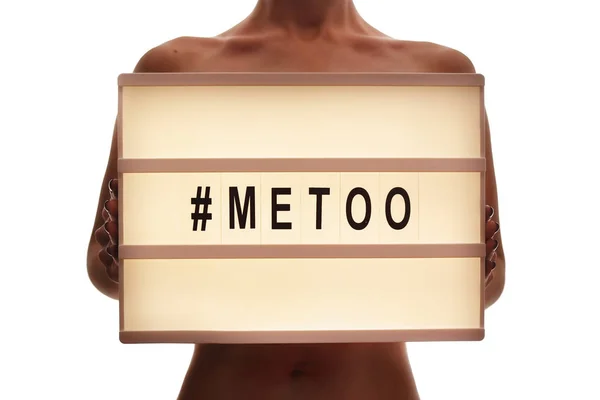 '#METOO' text in woman's hands. Female empowering movement concept. — Stock Photo, Image