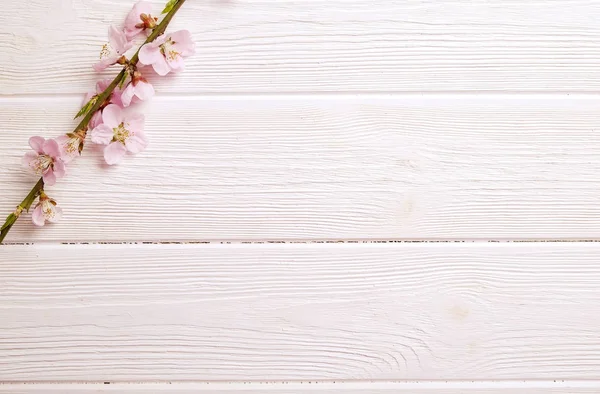 Hermosa composición primaveral con flores florecientes sobre fondo de madera con espacio de copia para texto. Concepto de saludo del día de la madre . — Foto de Stock