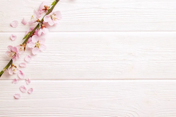 Hermosa composición primaveral con flores florecientes sobre fondo de madera con espacio de copia para texto. Concepto de saludo del día de la madre . — Foto de Stock