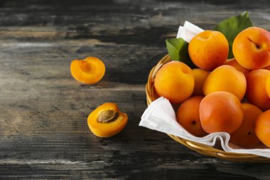 Sweet cherry scattered on textured background with text space.