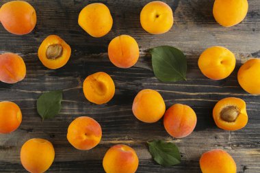 Sweet cherry scattered on textured background with text space.